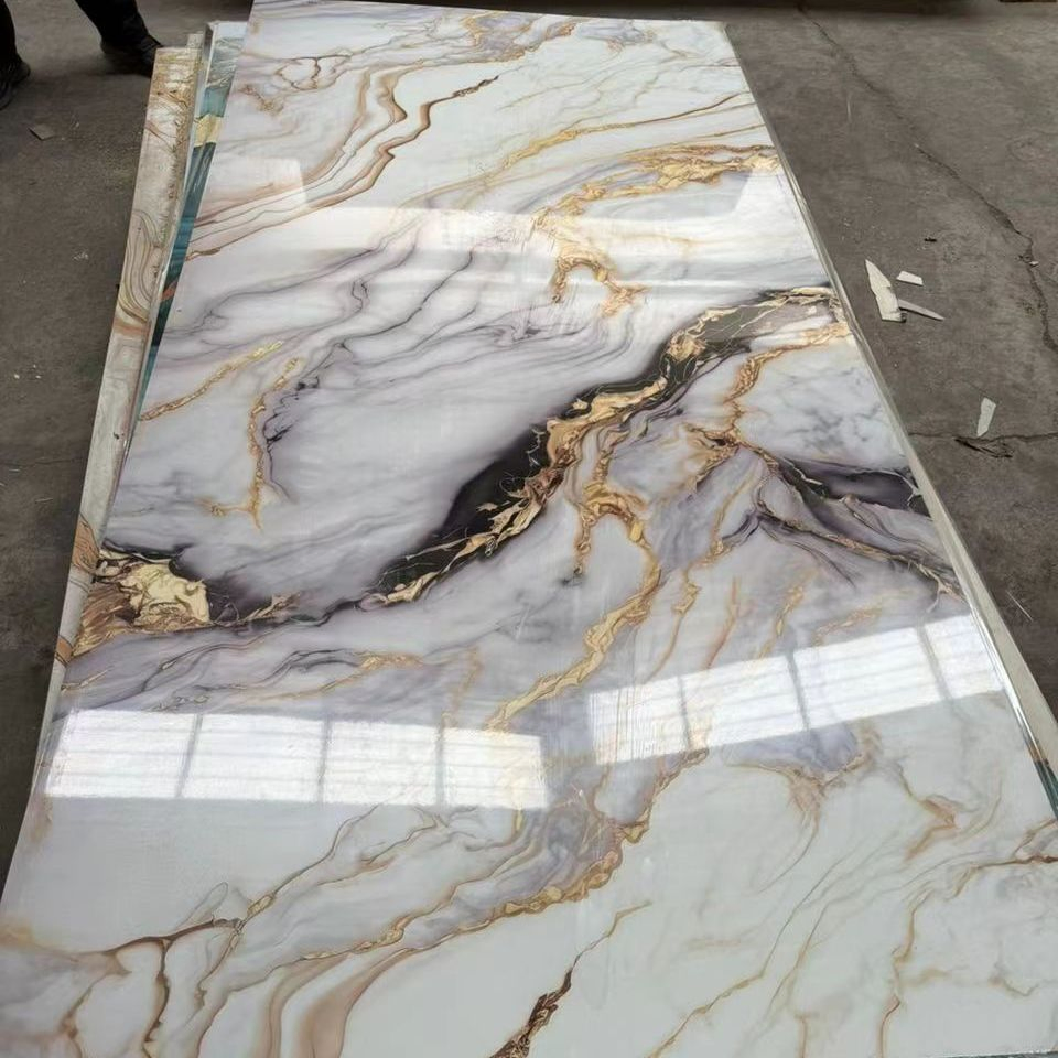 Premium 3mm SPC WPC Panels with Carbon Fiber Effect for Wall Decoration, Alternative UV Panels with Marble Effect, Crystal Wall Panels in Bamboo Carbon Style, PVC Marble Sheets for Wall Cladding