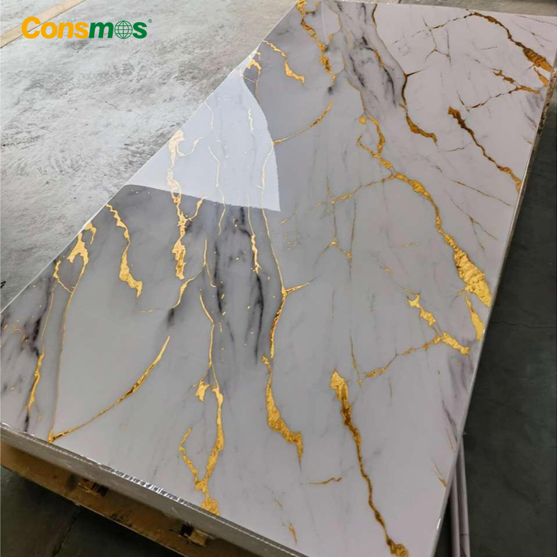 Interior Decorative Flexible Marble PVC Wall Panel with High Gloss UV Coating, 1220X2400mm