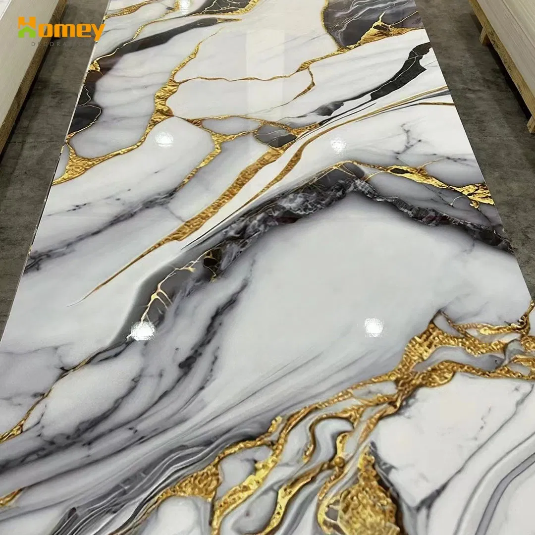 UV-Resistant 3D PVC Wall Panel, High Gloss Waterproof Marble PVC UV Marble Sheet